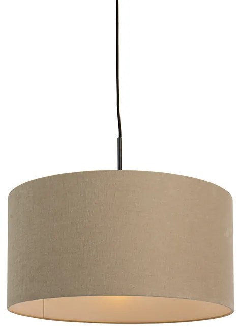 Landelijke hanglamp zwart met beige kap 50cm - Combi