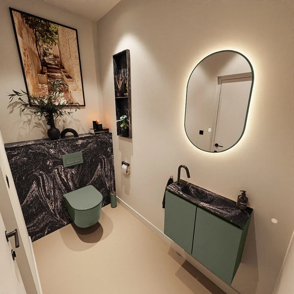 Mondiaz Ture DLux toiletmeubel 60cm army met wastafel lava links met kraangat