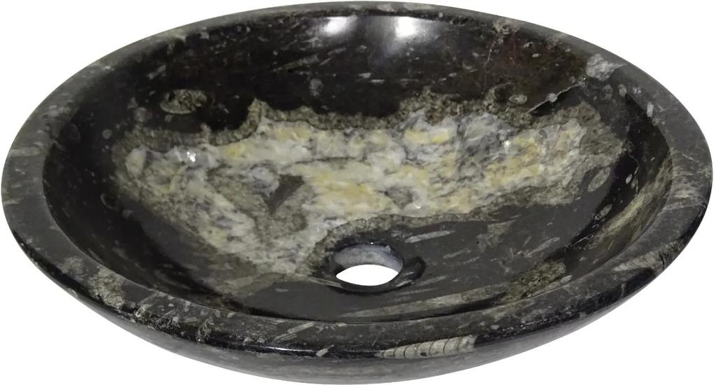 Zwart marmeren waskom | Eeuwenoud Orthoceras Fossiel | 39,5 x 39,5 x 11,5 cm