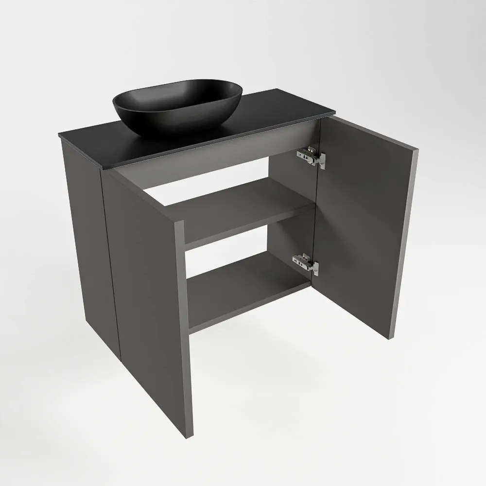 Mondiaz Fowy toiletmeubel 60cm dark grey met zwarte waskom links zonder kraangat