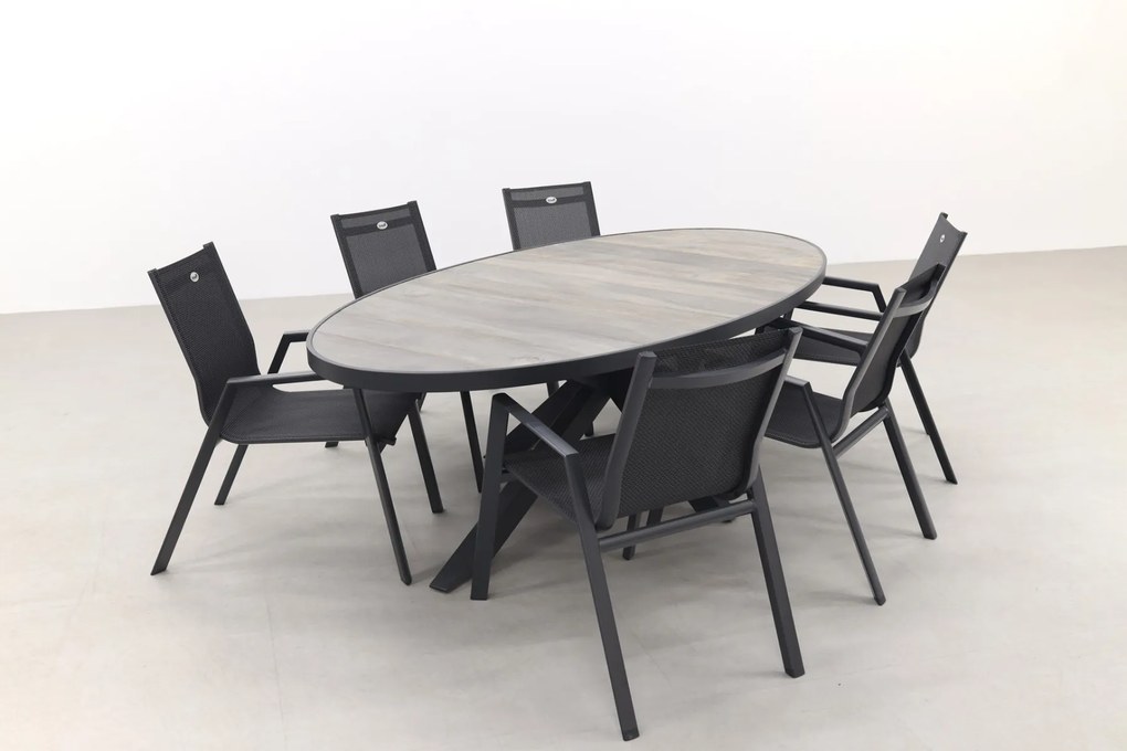 Hartman Napoli/Silva houtlook 240x115 cm. ovale tuinset - stapelbaar - 7-delig