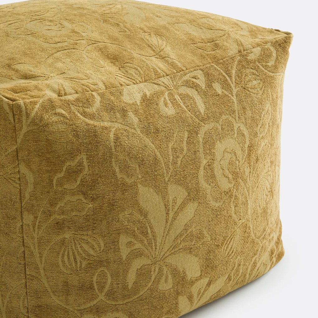 Fluwelen poef met gebloemd jacquardpatroon, Sidonie