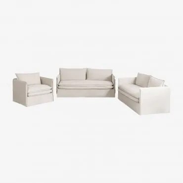 Woonkamerset Met 2-zitsbank, 3-zitsbank En Fauteuil In Linnen En Katoen Grace Stof Beige - Sklum
