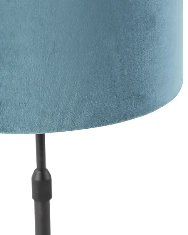 Stoffen Tafellamp zwart met velours kap blauw met goud 25 cm - Parte Klassiek / Antiek E27 cilinder / rond rond Binnenverlichting Lamp