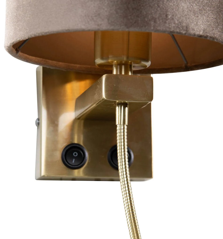 LED Wandlamp brons met velours kap taupe 18cm - Brescia Combi Klassiek / Antiek, Modern E27 rond Binnenverlichting Lamp