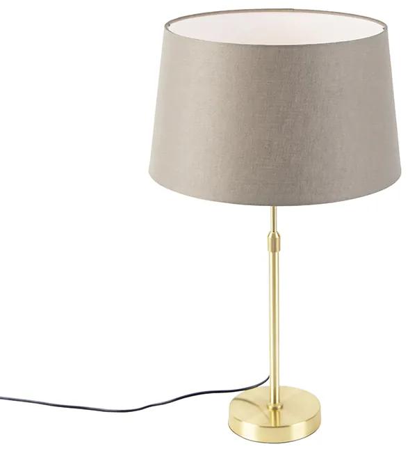 Tafellamp goud/messing met linnen kap taupe 35 cm - Parte Landelijk / Rustiek E27 cilinder / rond rond Binnenverlichting Lamp