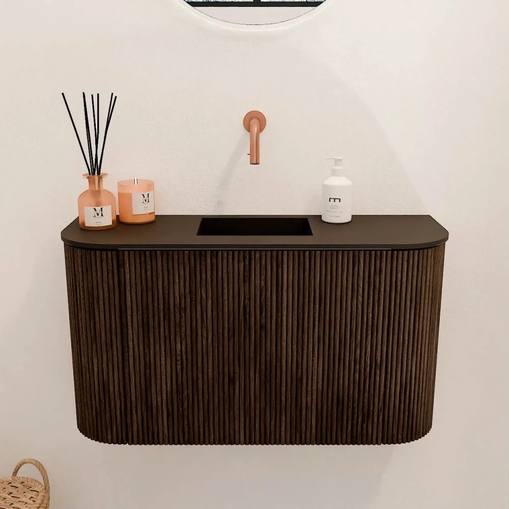 Mondiaz Joya 75cm toiletmeubel ronding links/rechts walnut met wastafel faye midden zonder kraangat urban