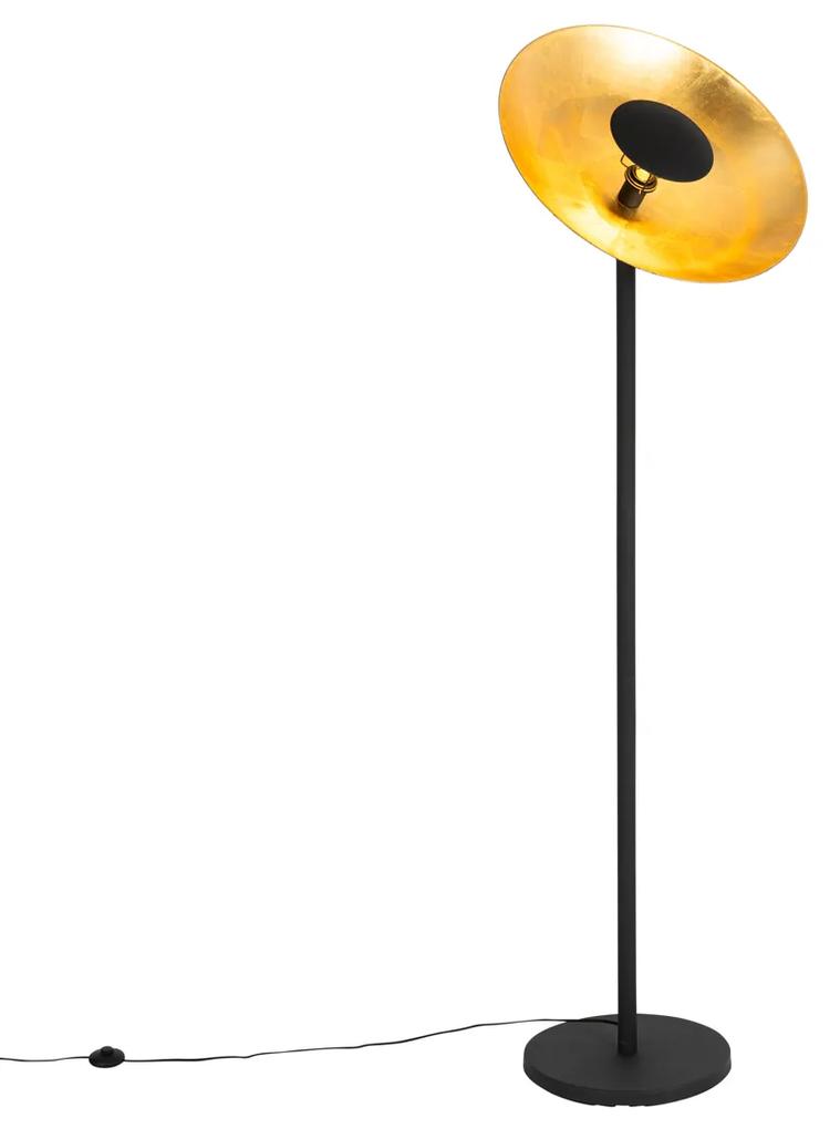 Industriële vloerlamp zwart met gouden binnenkant 60 cm - Magnax Industriele / Industrie / Industrial E27 rond Binnenverlichting Lamp