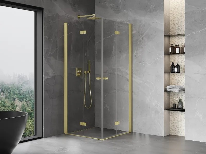 Mexen Mist-F Duo opvouwbare douchecabine 90 x 90 cm, transparant, goud geborsteld - 8A6-090L-090P-55-00