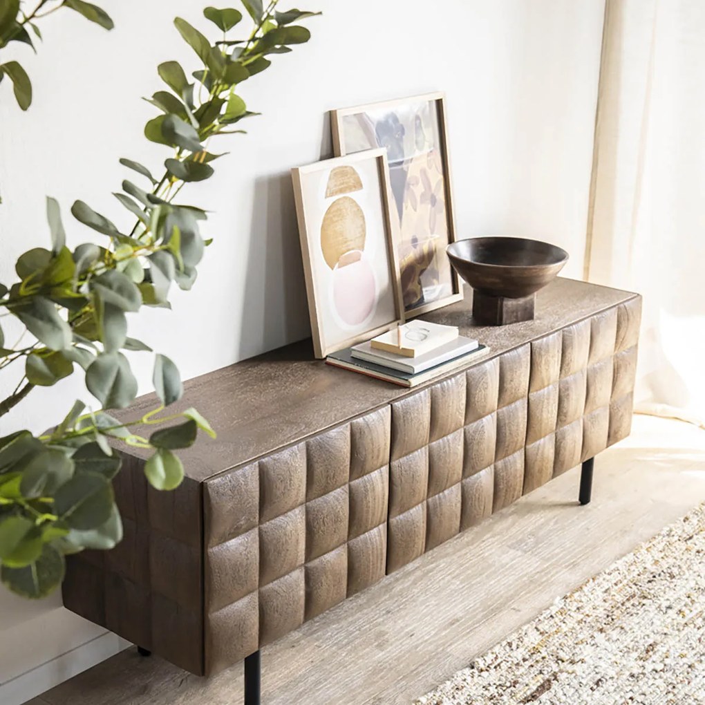 Tv-meubel Mangohout Met Vierkantjes 162 Cm - 162x41.5x54cm.