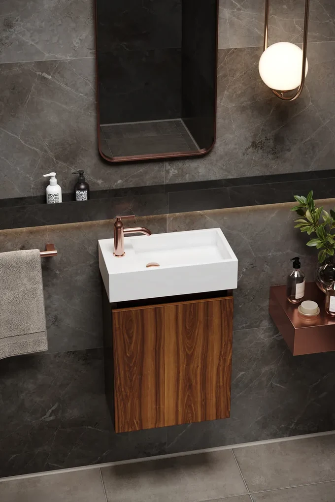 Fontana Alaska toiletmeubel walnoot 40x22cm met solid surface fontein ...