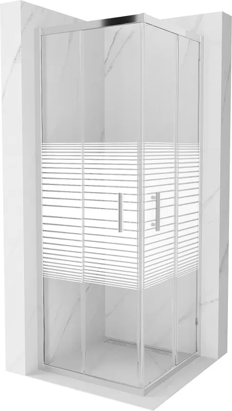 Mexen Rio vierkante douchecabine 70 x 70 cm, witte strepen, chroom - 860-070-070-01-20