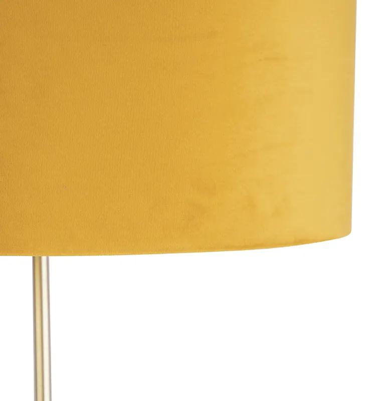Vloerlamp goud/messing met velours kap geel 40/40 cm - Parte Landelijk / Rustiek E27 cilinder / rond rond Binnenverlichting Lamp