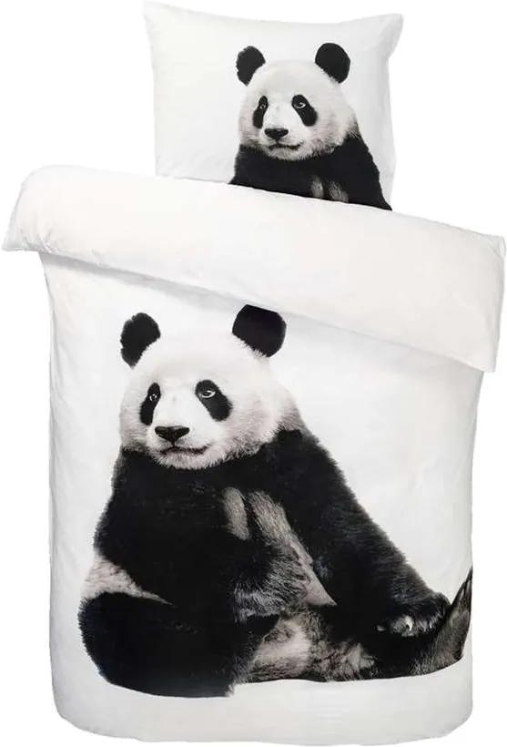 Comfort dekbedovertrek Panda - zwart/wit - 140x200 cm - Leen Bakker