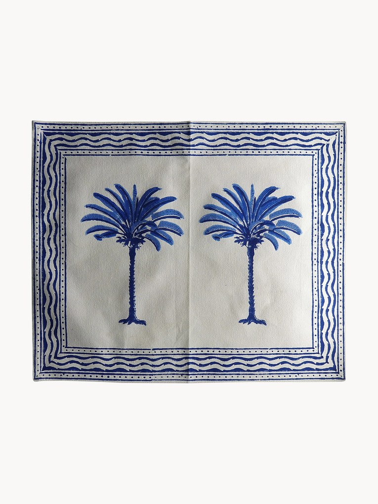 Handbedrukte katoenen placemats The Palms, 4 stuks