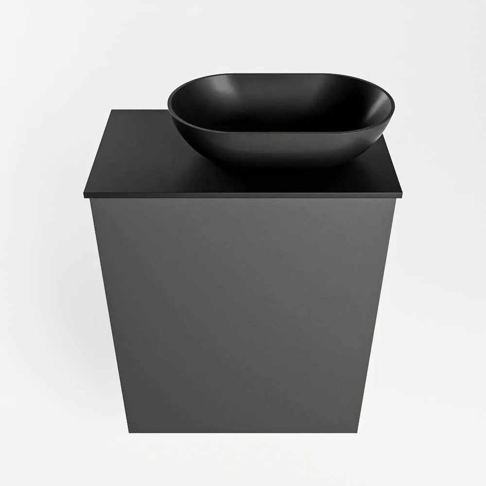 Mondiaz Fowy toiletmeubel 40cm dark grey met zwarte waskom rechts en kraangat