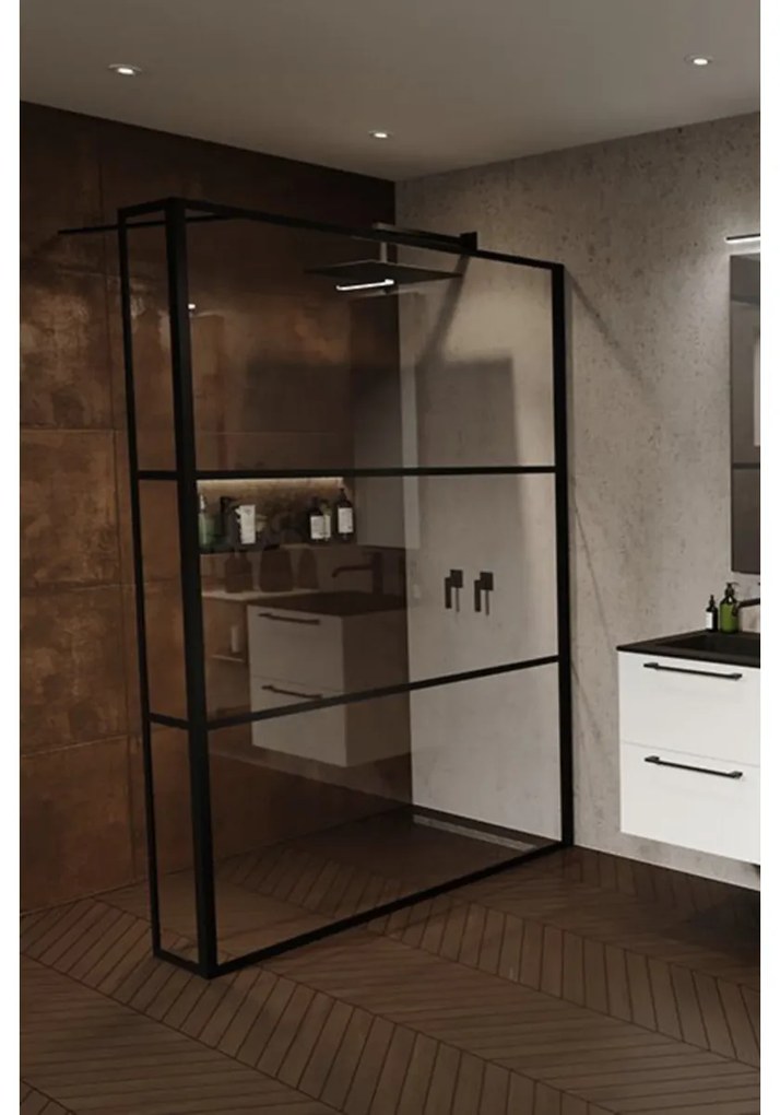 Riho Grid GB402 inloopdouche 140x200cm met 30cm zijwand zwarte profielen 6mm
