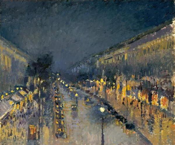 Kunstreproductie The Boulevard Montmartre at Night, 1897, Pissarro, Camille