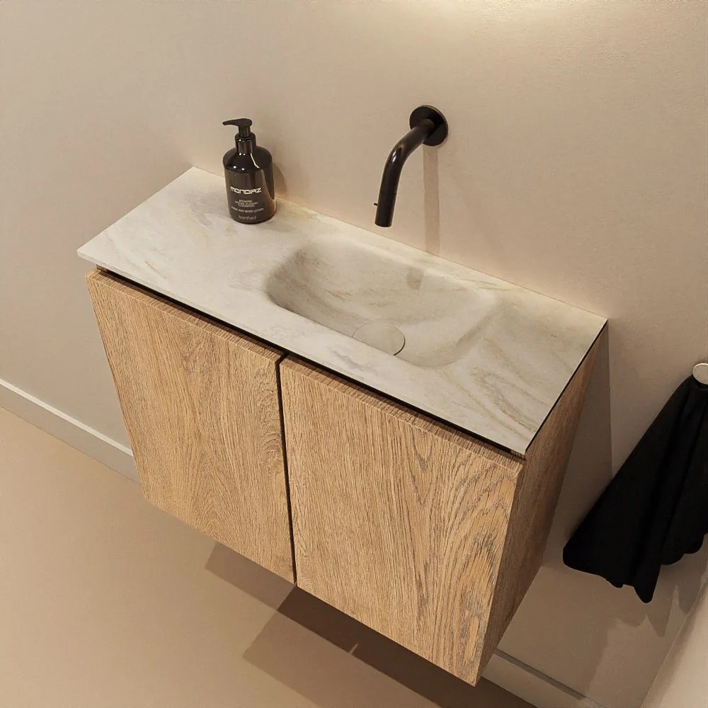 Mondiaz Ture DLux toiletmeubel 60cm washed oak met wastafel ostra rechts zonder kraangat