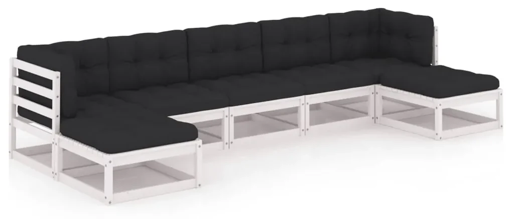 vidaXL 7-delige Loungeset met kussens massief grenenhout wit