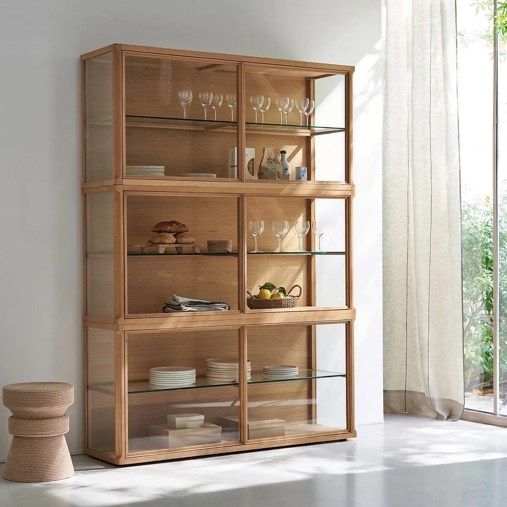 Buffetkast met vitrine, in eik, Iéna, design E.Gallina