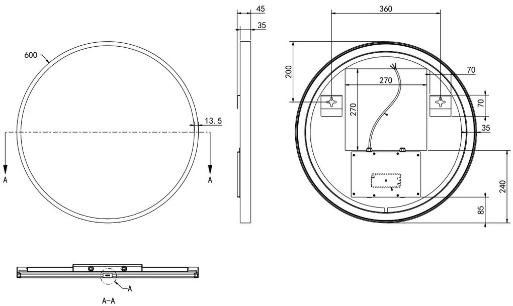 Hotbath &More Round spiegel 60cm wit mat