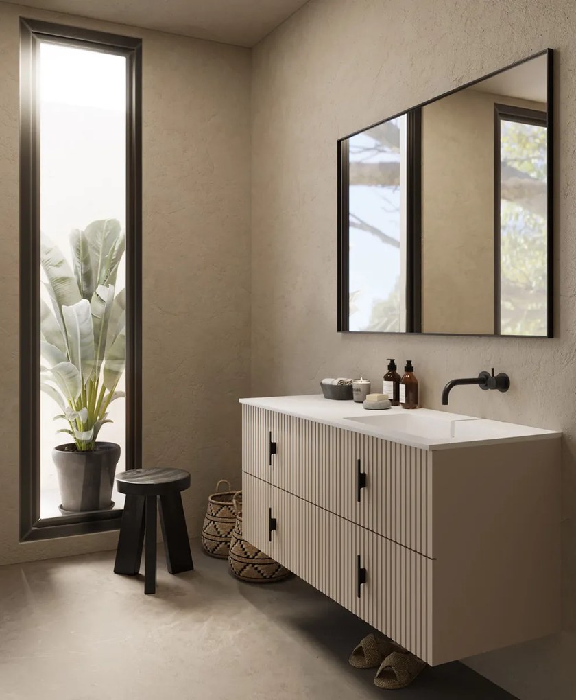Muebles Avila badmeubel ribbelfront 120cm macchiato met wastafel rechts zonder kraangat