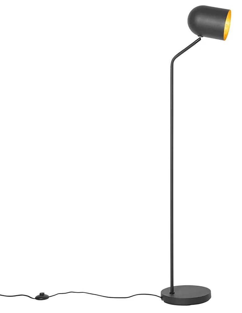 Moderne vloerlamp zwart met goud verstelbaar - Morik