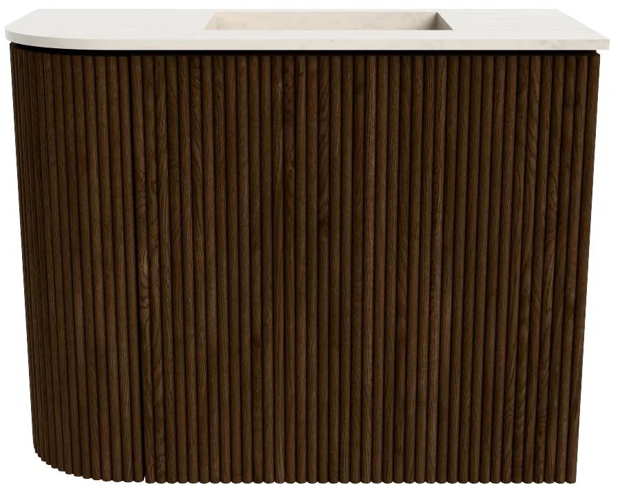 Mondiaz Joya DLux 50cm toiletmeubel ronding links walnut met wastafel faye rechts 1 kraangat meli