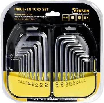 Inbus + torx sleutelset 18 dlg profi box