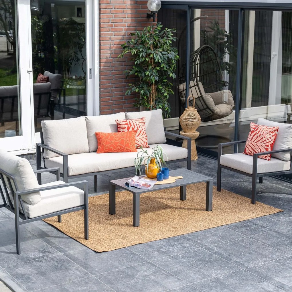 Garden Impressions Durban loungeset 4-delig - donker grijs - desert sand