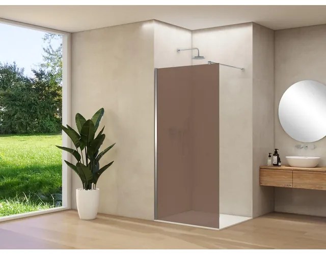 Van Rijn Products ST01 vaste wand - 98x200cm - brons rookglas - - dikte 8mm - stabilisatiestang - muurprofiel - RVS Geborsteld ST01500100BRBNM