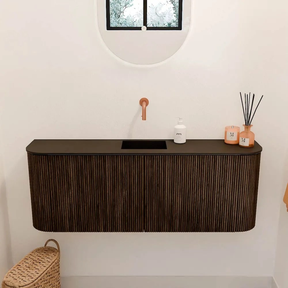 Mondiaz Joya 115cm toiletmeubel ronding links/rechts walnut met wastafel faye midden zonder kraangat urban