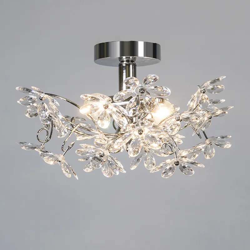 Plafonnière chroom met glas 38cm - Fiore Art Deco, Klassiek / Antiek, Landelijk / Rustiek, Modern E14 rond Binnenverlichting Lamp