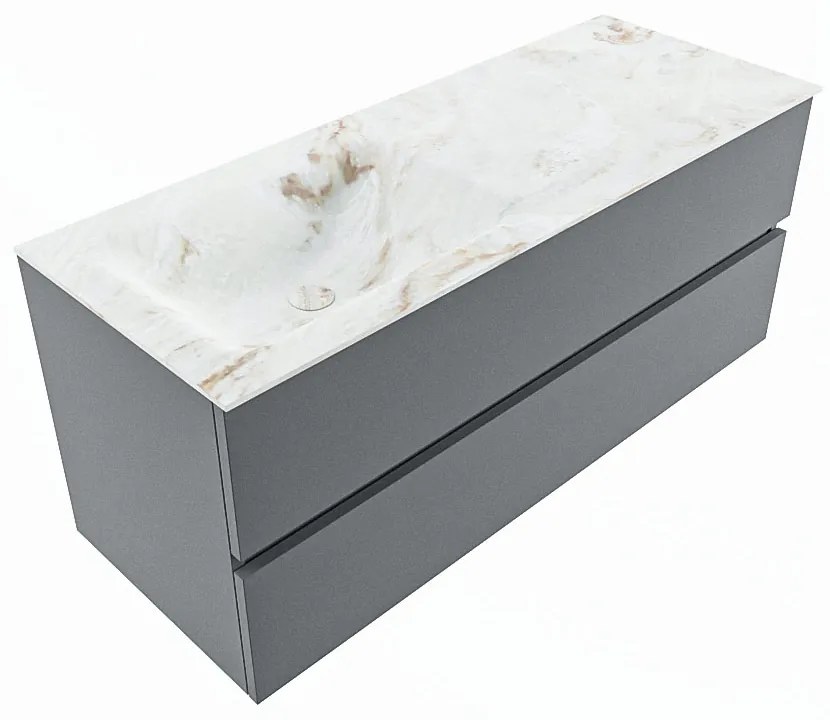 Mondiaz Vica DLux badmeubel 120cm plata 2 lades met wastafel frappe links zonder kraangat