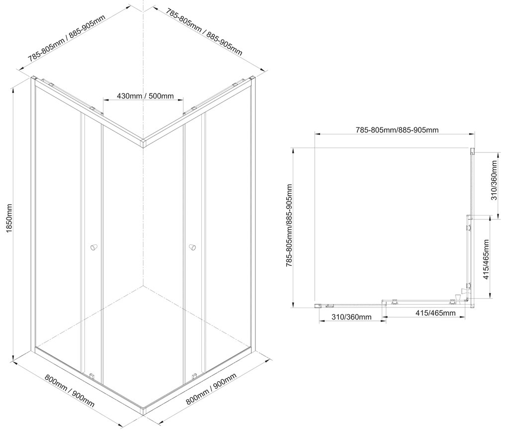 Aqualine Agga vierkante douchecabine 90x90cm chroom