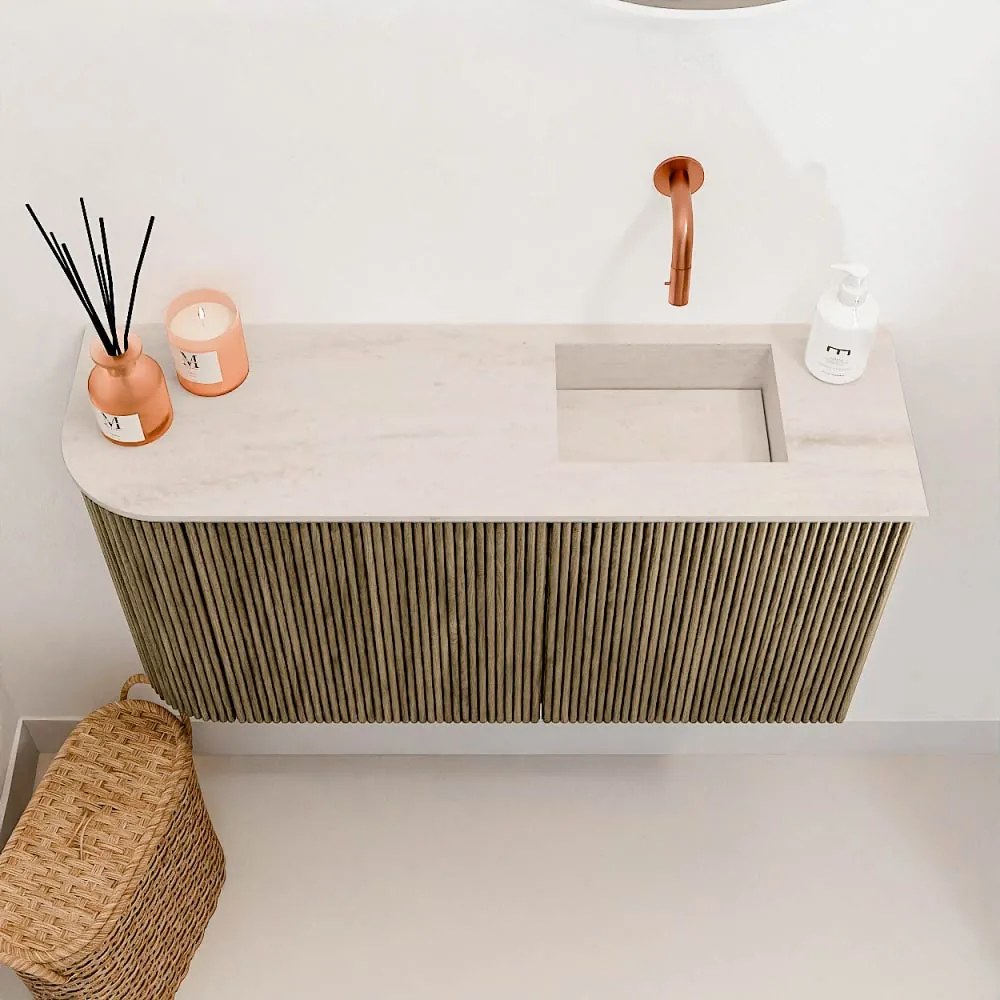 Mondiaz Joya DLux 80cm toiletmeubel ronding links dusk met wastafel faye rechts zonder kraangat meli
