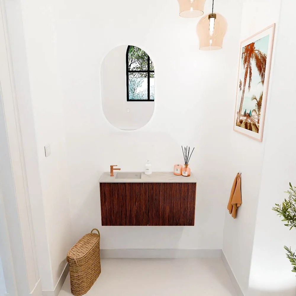 Mondiaz Joya DLux 80cm toiletmeubel ruby met wastafel faye links 1 kraangat opalo