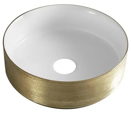 Wiesbaden Mondri waskom rond 36 x 36 x 12 cm glans wit/geborsteld goud 32.3302