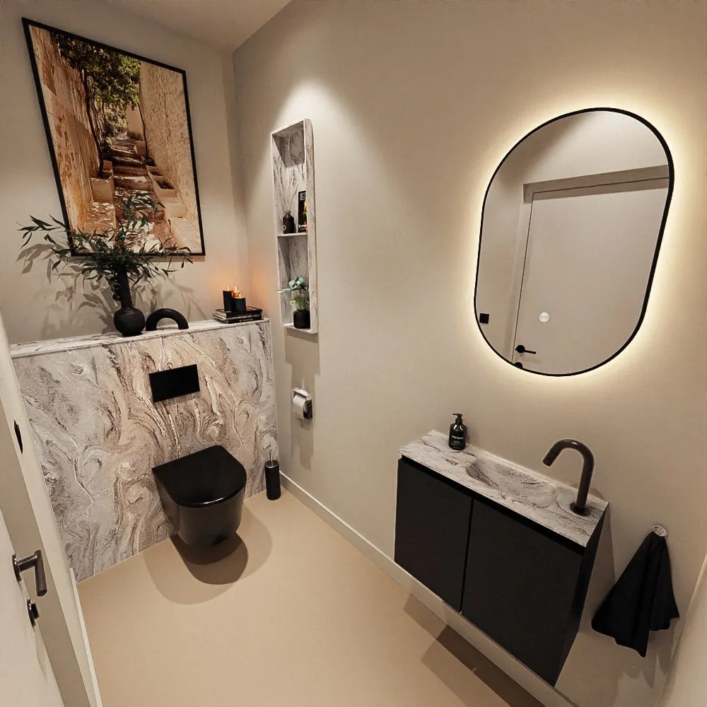 Mondiaz Ture DLux toiletmeubel 60cm urban met wastafel glace rechts met kraangat