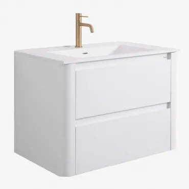 Conjunto Vaniteit Hangend 80x50 Cm In Hout Met Geïntegreerde Wastafel Egerton Wit & Spiegelloze & Geborsteld Goud ↑20 Cm - Sklum