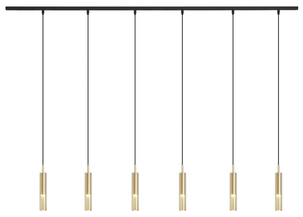 Modern railsysteem zwart met 6 hanglampen goud met amber glas 1-fase - Slimline Loyce Modern G9 Binnenverlichting Lamp