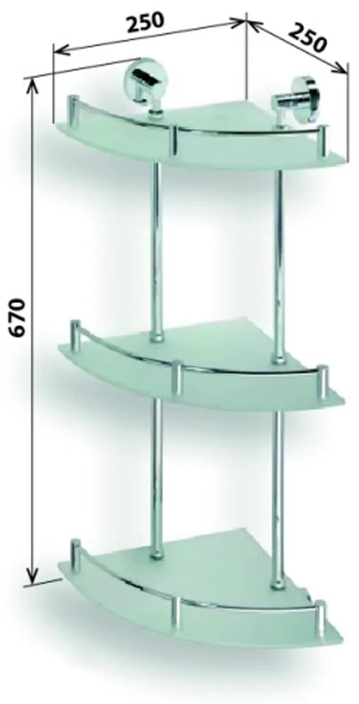 X-Round E Drievoudige glazen hoekplanchet met railrek 270x670x270mm chroom