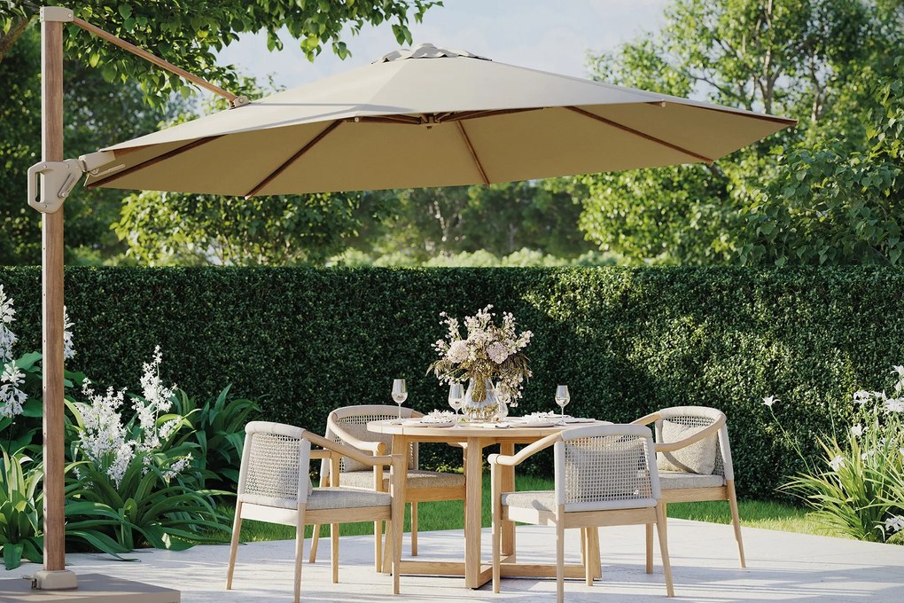 Platinum Challenger Zweefparasol T2 premium - 3,5 m. rond - Champagne Teak