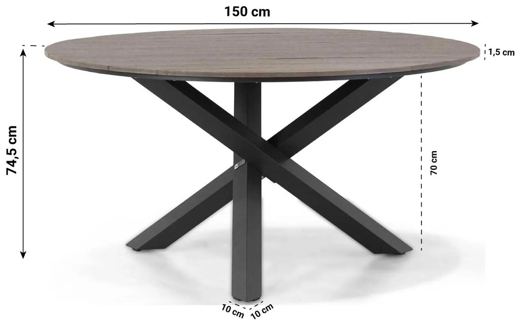 Tuinset Ronde Tuintafel 150 cm Aluminium Grijs 6 personen Lifestyle Garden Furniture Sella/Ancona