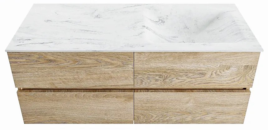 Mondiaz Vica DLux badmeubel 120cm washed oak 4 lades met wastafel opalo rechts 1 kraangat