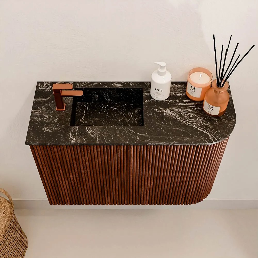 Mondiaz Joya DLux 60cm toiletmeubel ronding rechts ruby met wastafel faye links 1 kraangat lava