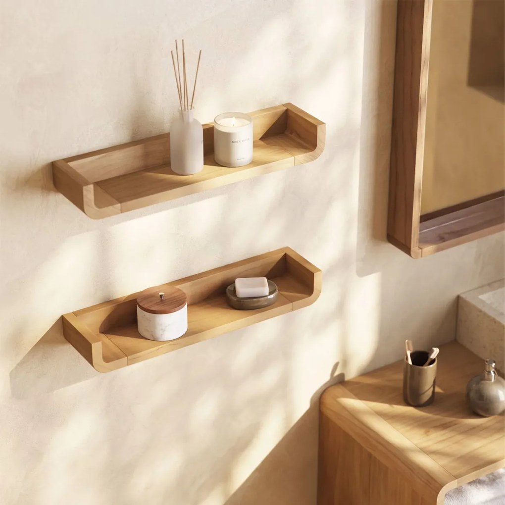 Kave Home Shamel Teak Hout Wandplanken Set Van 2 Naturel - 50x12x5cm.