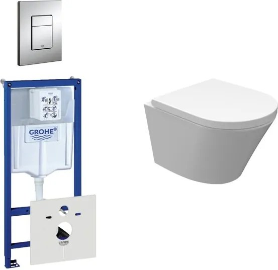 Wiesbaden Vesta Rimfree toiletset bestaande uit inbouwreservoir, compact wandcloset met toiletzitting en bedieningsplaat chroom 0729205/SW98662/0720001