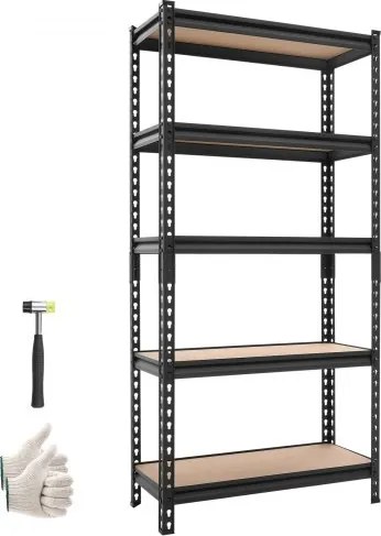 VEVOR Heavy Duty Opbergrek, 5 planken, 759x309x1520mm, 907,2kg draagvermogen, stalen frame, modulair en verstelbaar ontwerp voor doe-het-zelf, werkbankfunctie, flexibel insteekrek voor magazijn, garage, werkplaats